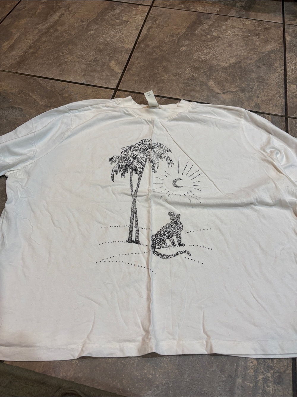 White Graphic Tee with Palm Tree & Cheetah Design